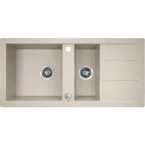 Poligran granitinė kriauklė – 1,5 dubens su nuvarvėjimo plokštuma 480 mm x 1000 mm x 170 mm