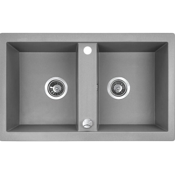 Poligrano granitinė kriauklė – 2 dubenys 480 mm x 780 mm x 170 mm